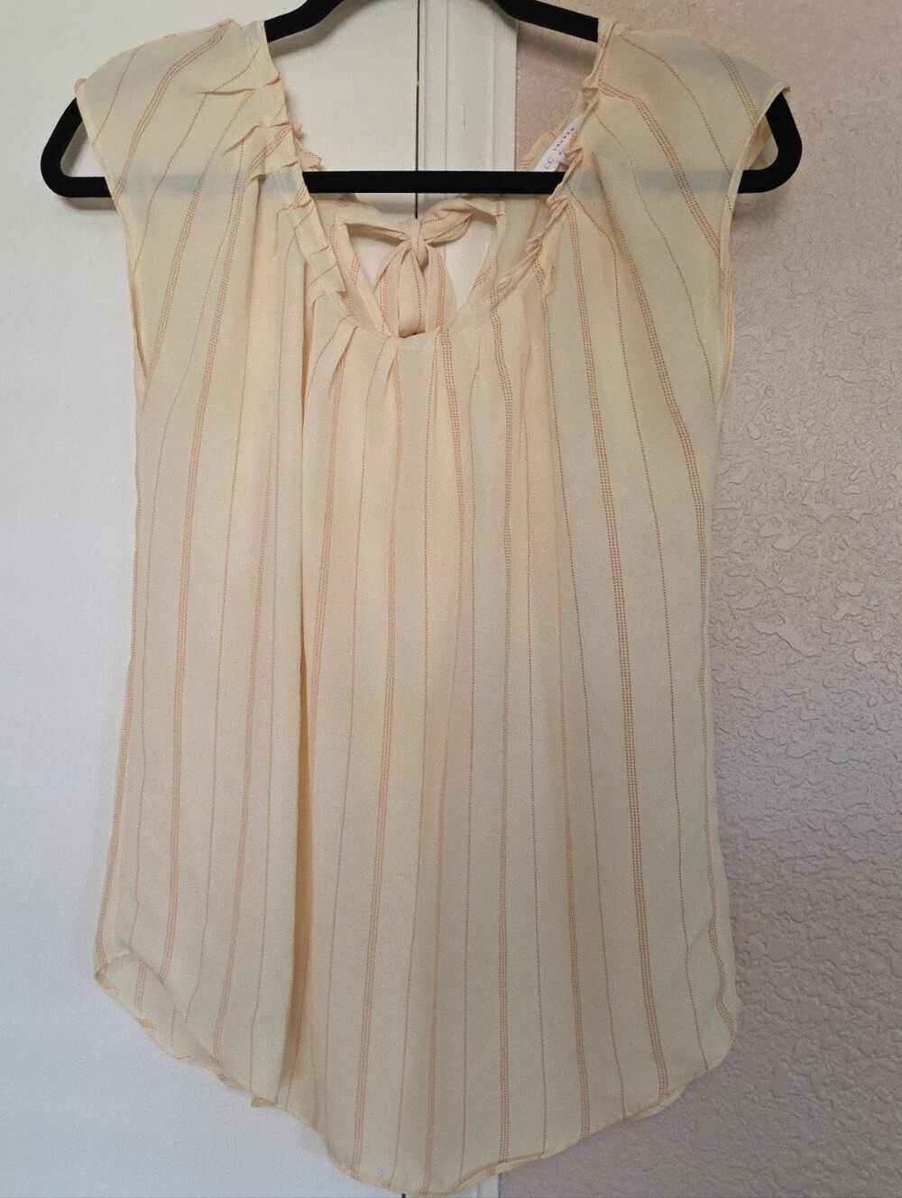 LC Lauren Conrad Light Yellow Blouse with Peach Pinstripes